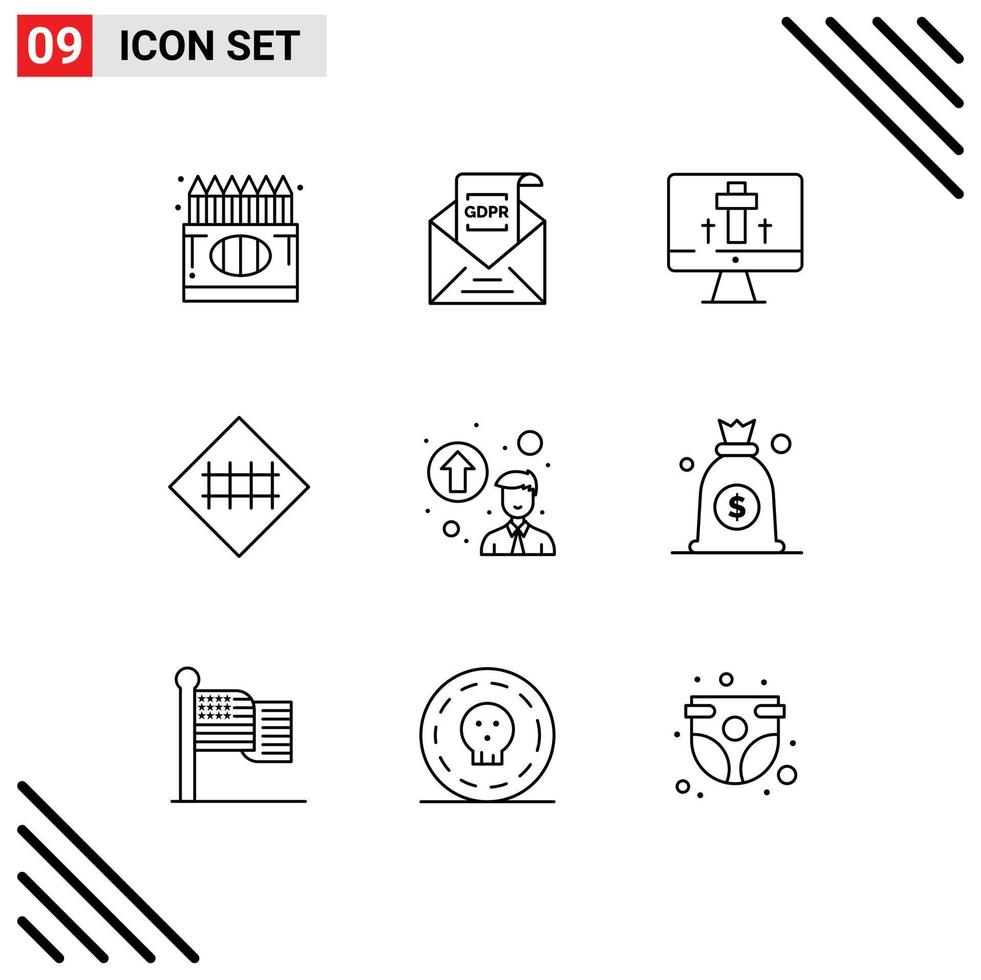 Stock Vector Icon Pack of 9 Line Signs and Symbols for road sign fence sign gdpr fence easter Editable Vector Design Elements