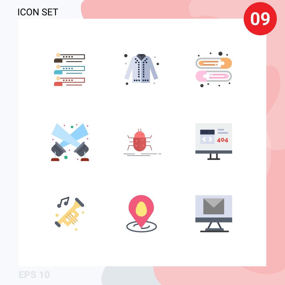 conjunto de 9 iconos de interfaz de usuario modernos signos de símbolos para elementos de diseño de vector editable de bebé de pin de abrigo de linterna de foco