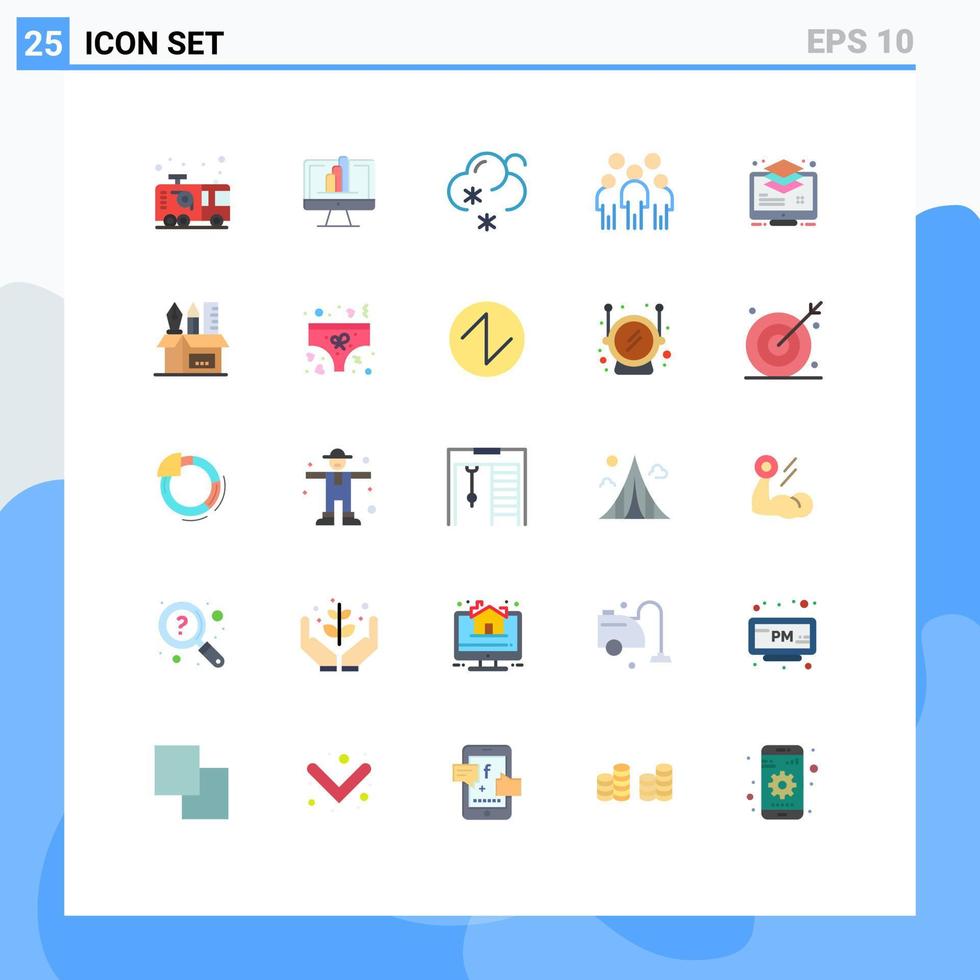 Mobile Interface Flat Color Set of 25 Pictograms of arrange people graph leadership group Editable Vector Design Elements