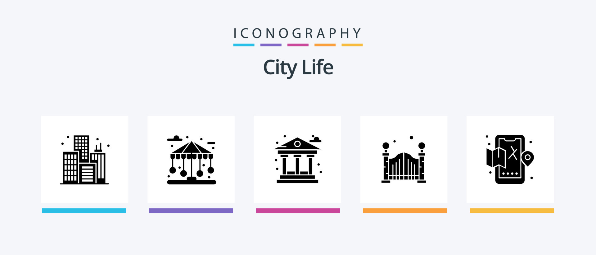City Life Glyph 5 Icon Pack Including map. city. life. mobile. life