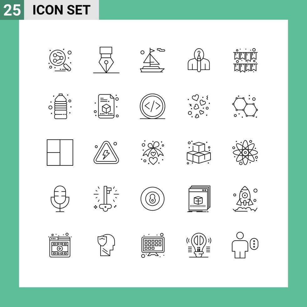 Set of 25 Modern UI Icons Symbols Signs for garland creative beach authorship artist Editable Vector Design Elements