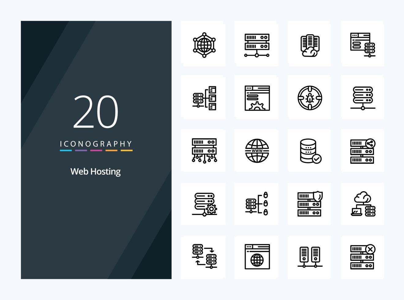 20 Web Hosting Outline icon for presentation vector