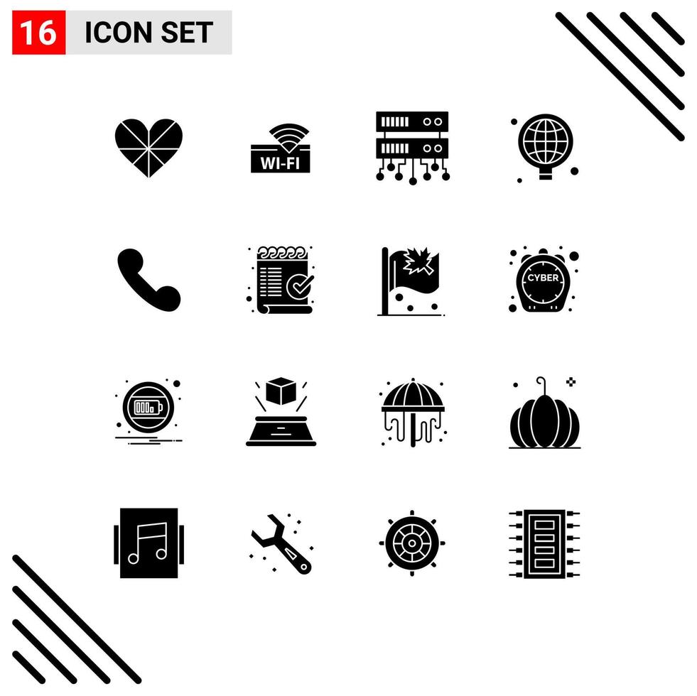 Mobile Interface Solid Glyph Set of 16 Pictograms of incoming idea device business bulb Editable Vector Design Elements