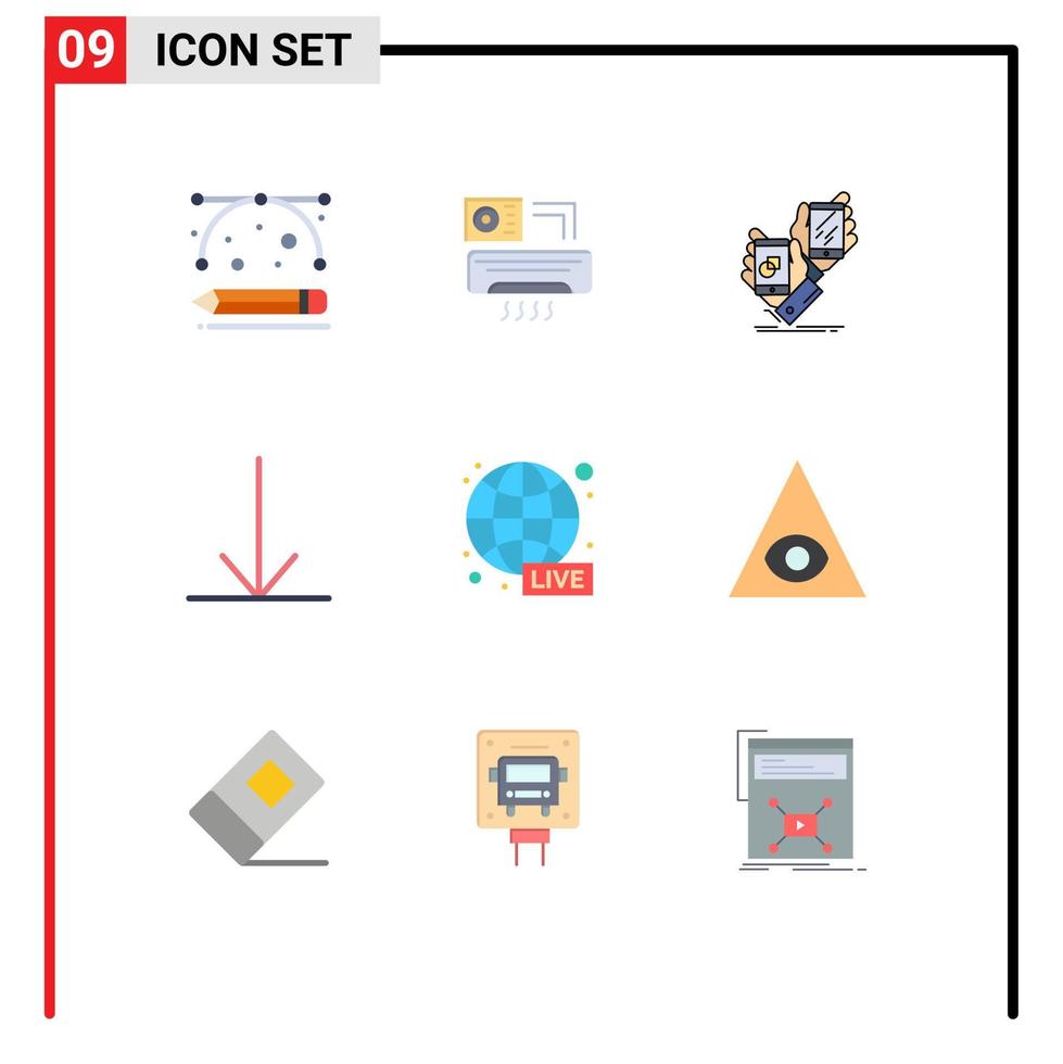 Modern Set of 9 Flat Colors and symbols such as news broadcasting awareness down product Editable Vector Design Elements
