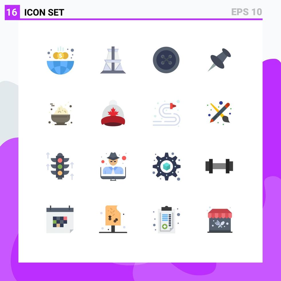 Set of 16 Modern UI Icons Symbols Signs for porridge bowl button mark marker Editable Pack of Creative Vector Design Elements