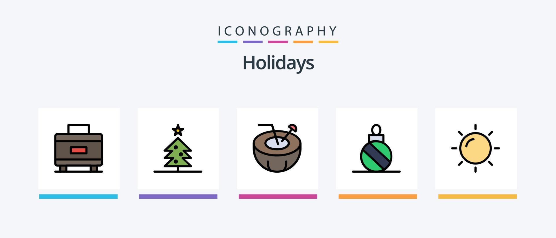 Holidays Line Filled 5 Icon Pack Including . sun. trees. summer. decoration. Creative Icons Design vector