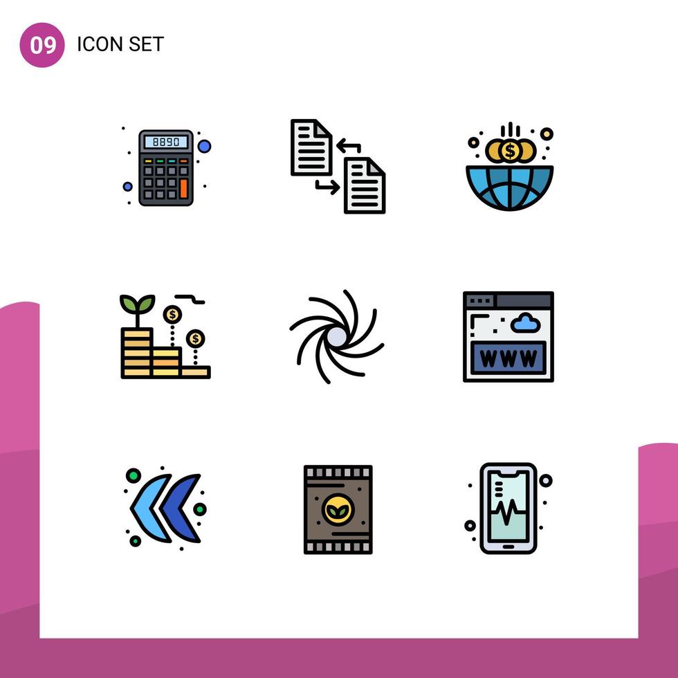 Modern Set of 9 Filledline Flat Colors Pictograph of galaxy investment transfer growth globe Editable Vector Design Elements
