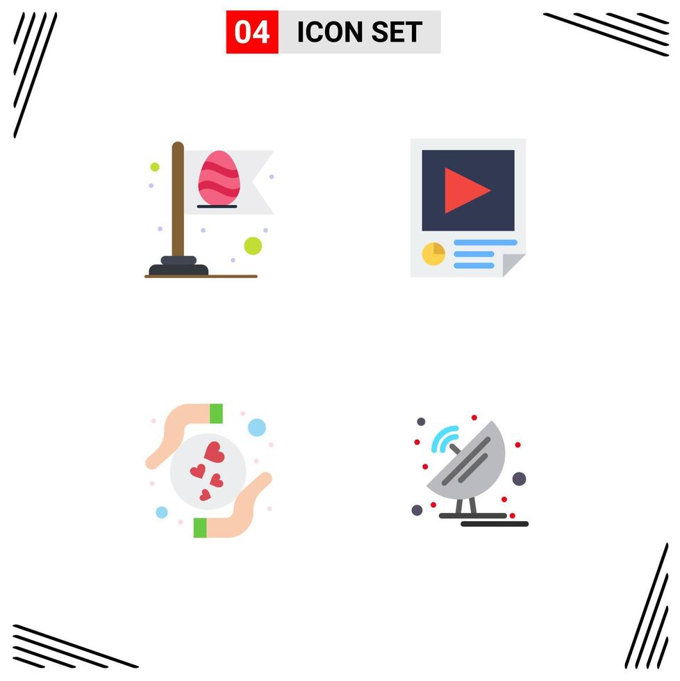 Set of 4 Vector Flat Icons on Grid for flag care flag paper love Editable Vector Design Elements