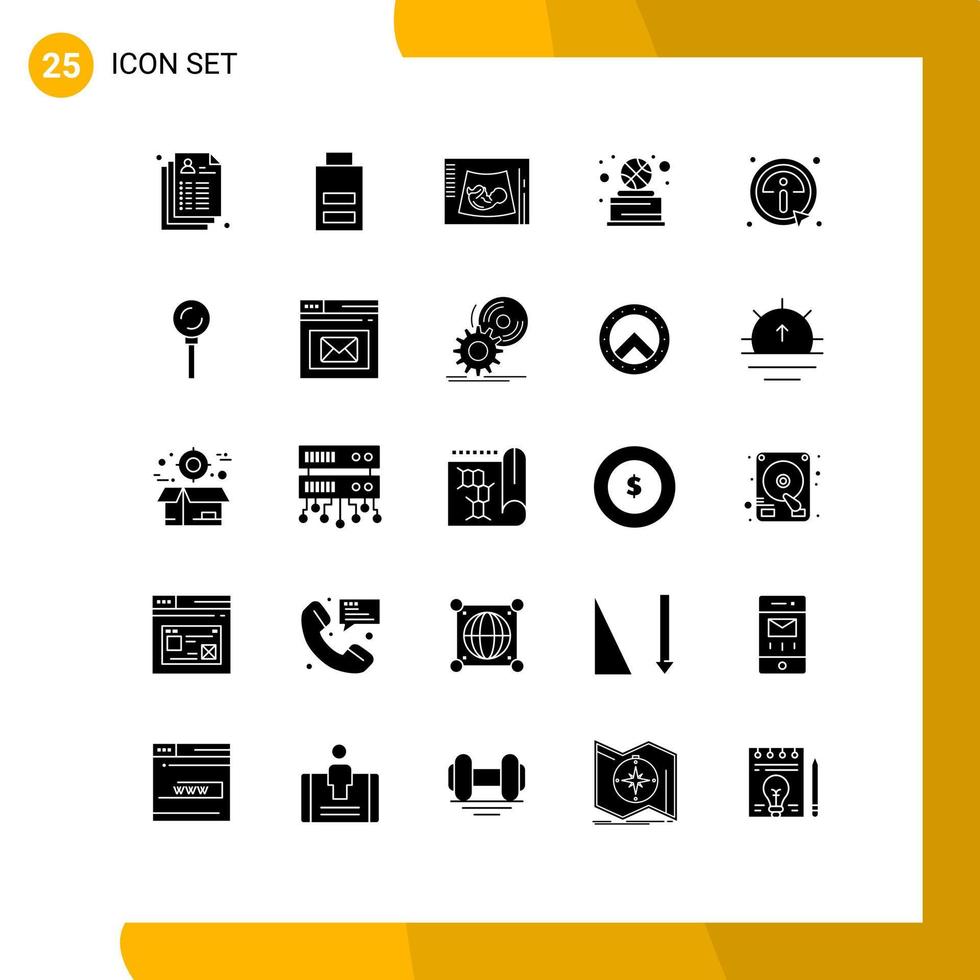 25 Thematic Vector Solid Glyphs and Editable Symbols of click trophy maternity sport ultrasound Editable Vector Design Elements