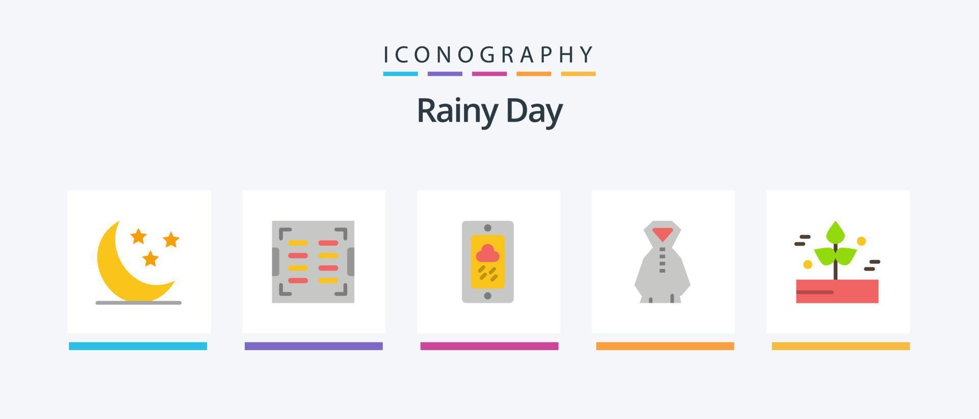 Rainy Flat 5 Icon Pack Including rain. leaf. chalk. agriculture. rain. Creative Icons Design vector