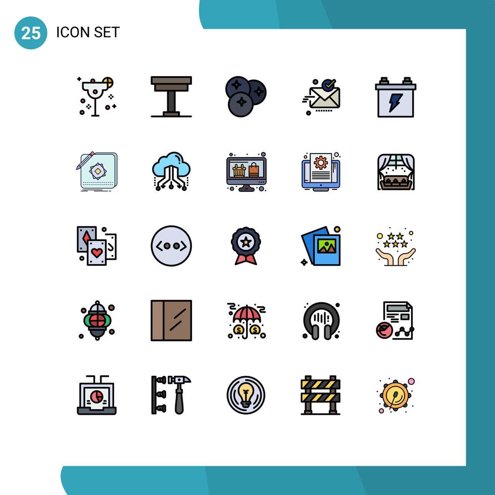 Group of 25 Filled line Flat Colors Signs and Symbols for ok send table email fruits Editable Vector Design Elements