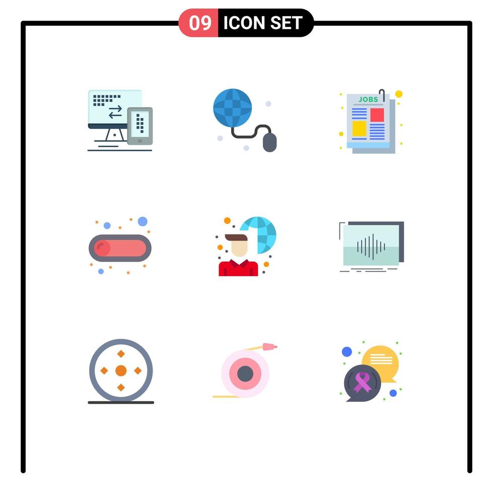 Universal Icon Symbols Group of 9 Modern Flat Colors of laptop internet article toggle button Editable Vector Design Elements