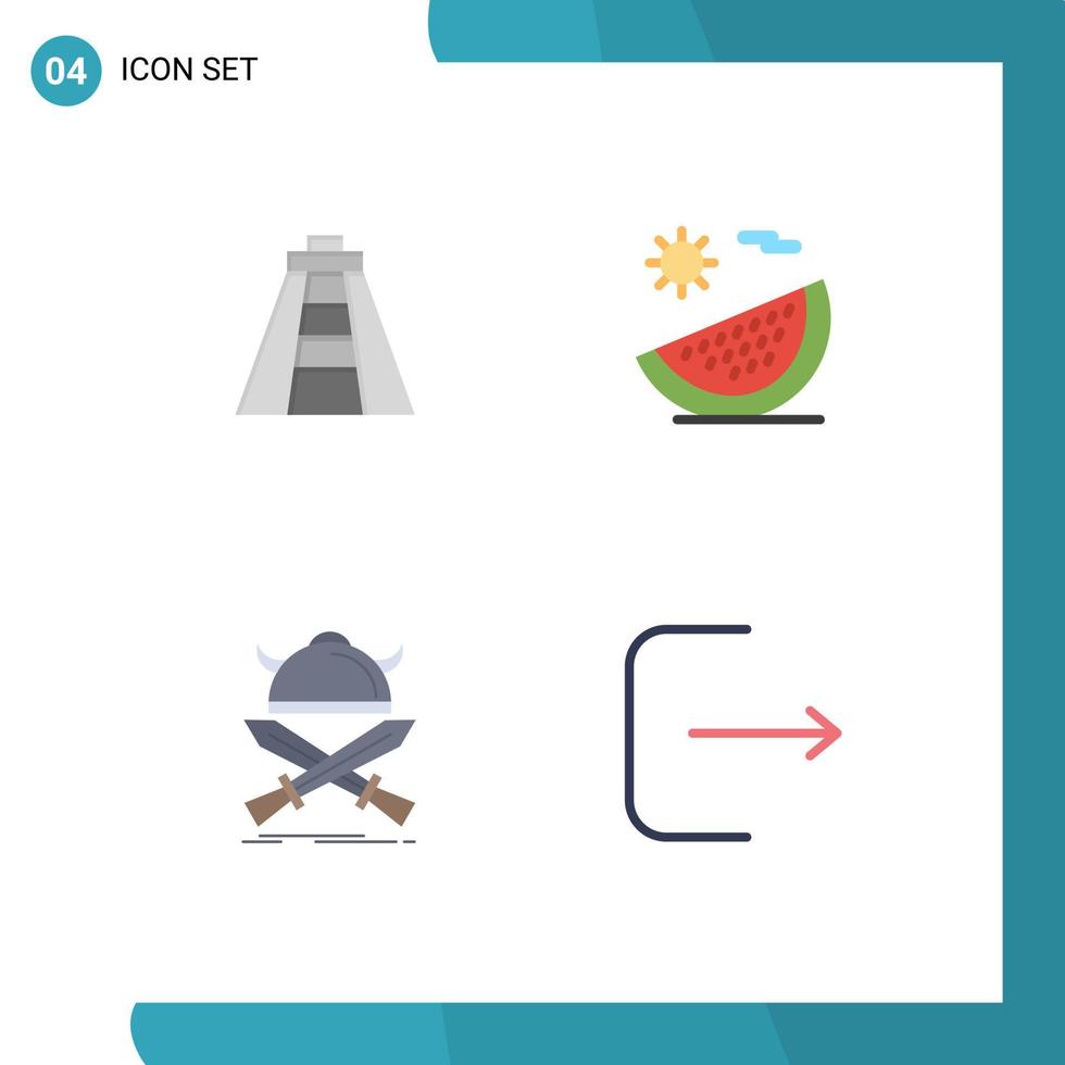 grupo de 4 iconos planos signos y símbolos para chichén itzá emblema playa verano guerrero elementos de diseño vectorial editables vector