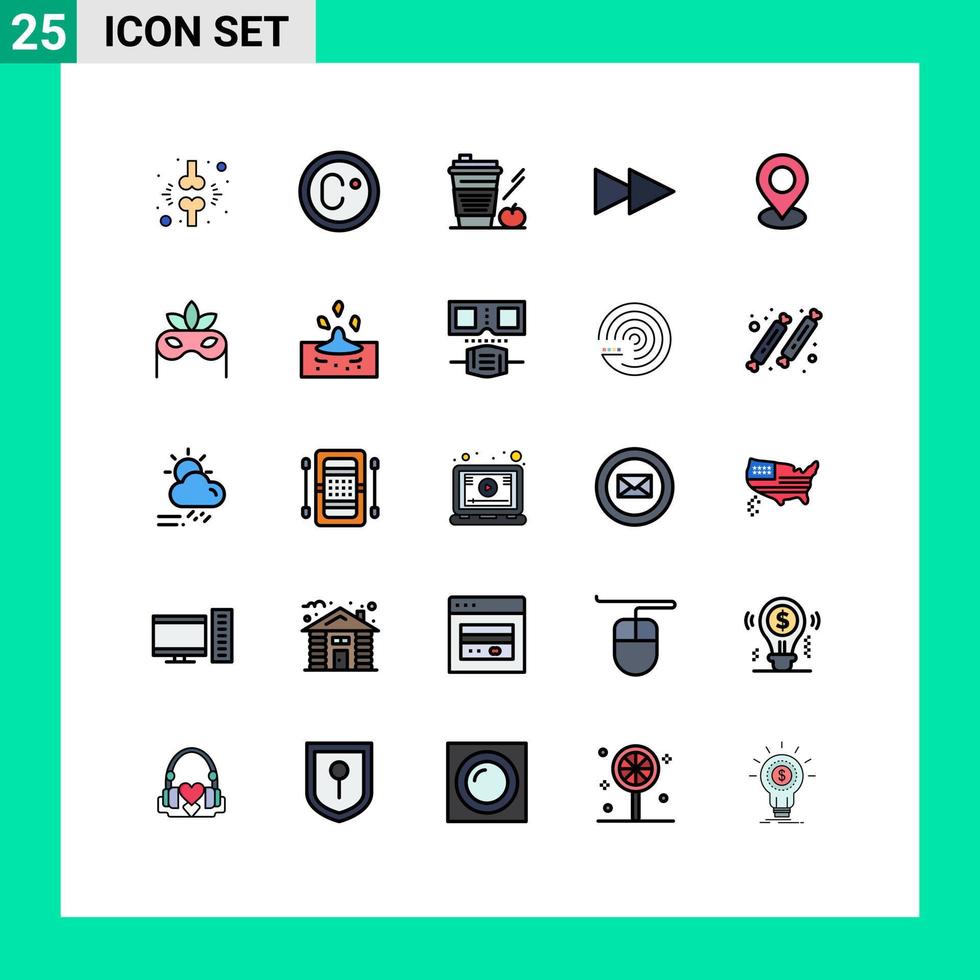 Set of 25 Modern UI Icons Symbols Signs for marker location coffee next glass Editable Vector Design Elements
