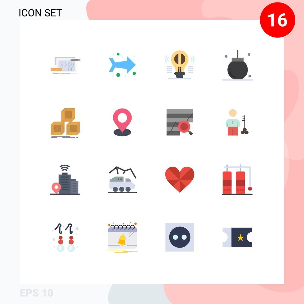 Group of 16 Modern Flat Colors Set for xmas christmas brain celebration thinking Editable Pack of Creative Vector Design Elements