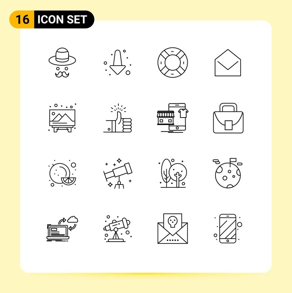 Universal Icon Symbols Group of 16 Modern Outlines of picture board safety open mail Editable Vector Design Elements