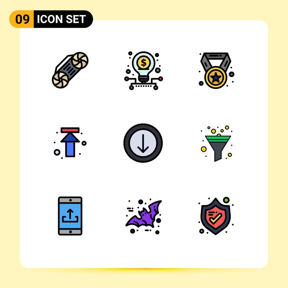 conjunto de 9 iconos de interfaz de usuario modernos signos de símbolos para descargar flecha premio subir flechas elementos de diseño vectorial editables vector
