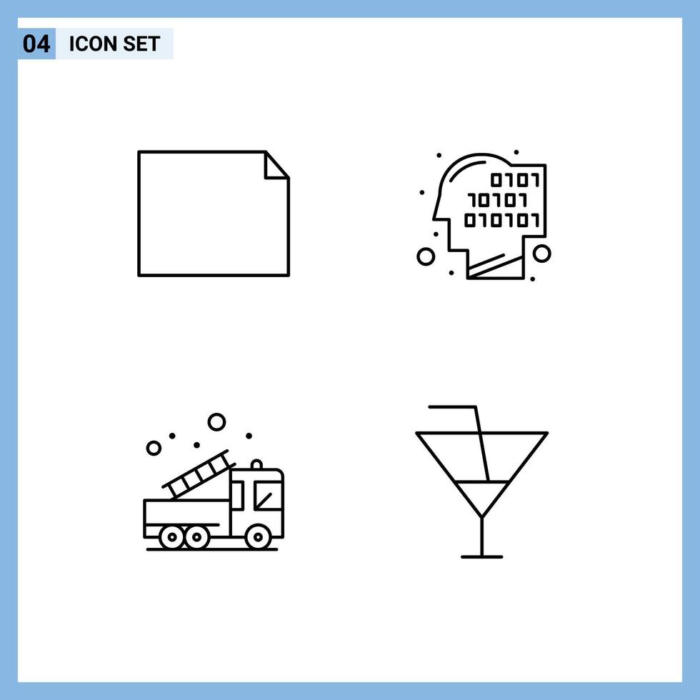 Group of 4 Modern Filledline Flat Colors Set for document fire binary recognition truck Editable Vector Design Elements