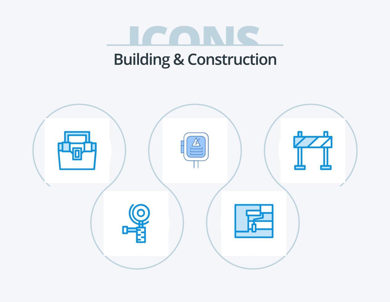 Building And Construction Blue Icon Pack 5 Icon Design. barrier. transformer. box. power. voltage vector