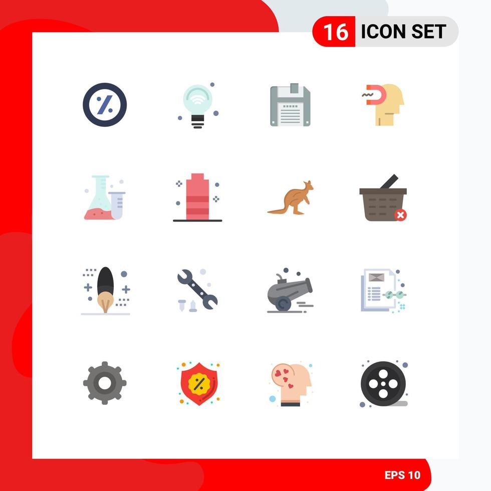 Modern Set of 16 Flat Colors Pictograph of tube lead floppy influence engagement Editable Pack of Creative Vector Design Elements