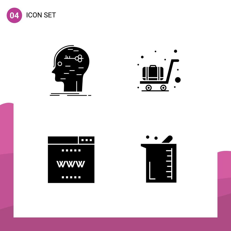 Set of 4 Vector Solid Glyphs on Grid for brain online key luggage site Editable Vector Design Elements