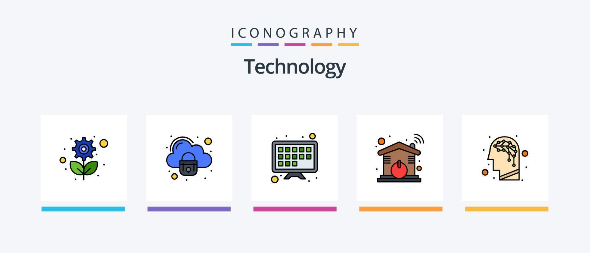 Technology Line Filled 5 Icon Pack Including brain. recognition. wire. human. binary. Creative Icons Design vector