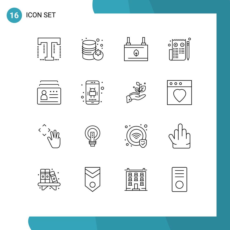 Pack of 16 creative Outlines of card web clean page browser Editable Vector Design Elements