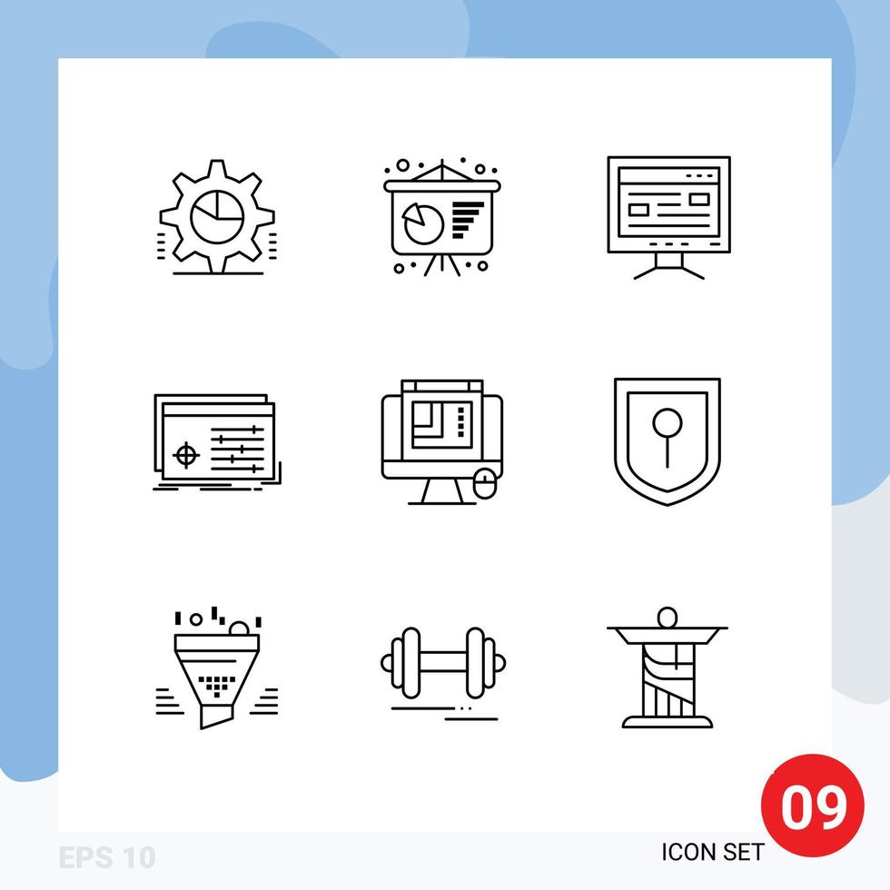 Modern Set of 9 Outlines and symbols such as css design settings computer processing file Editable Vector Design Elements