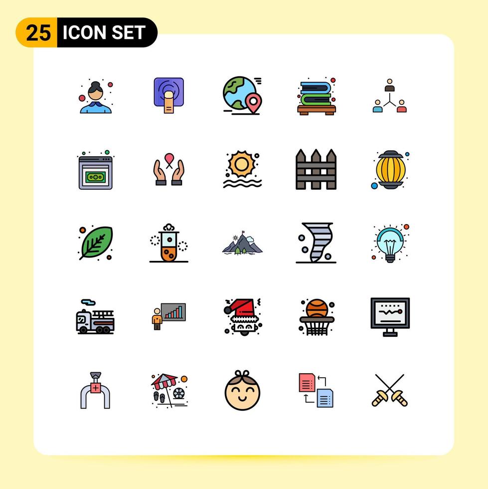 Stock Vector Icon Pack of 25 Line Signs and Symbols for cooperation structure map bookshelf bookcase Editable Vector Design Elements