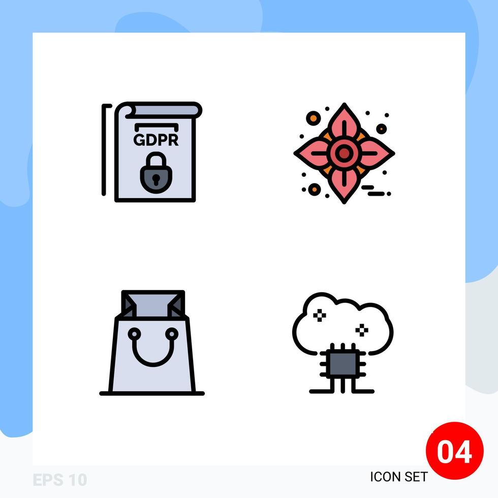 paquete de iconos vectoriales de stock de 4 signos y símbolos de línea para los términos de la tienda gdpr servicios basados en la nube de flores elementos de diseño vectorial editables vector