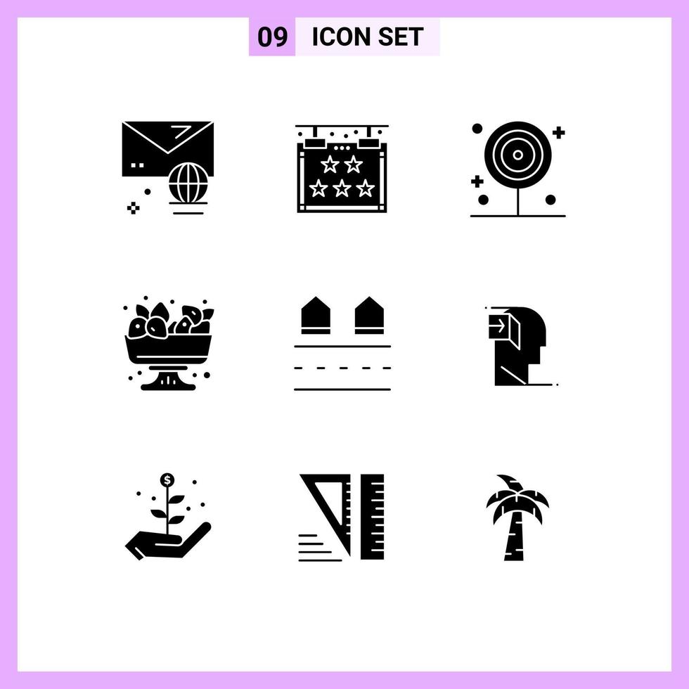 Group of 9 Solid Glyphs Signs and Symbols for houses summer cooking fruit berry Editable Vector Design Elements