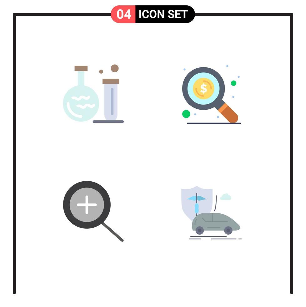 Group of 4 Modern Flat Icons Set for tube car education search insurance Editable Vector Design Elements