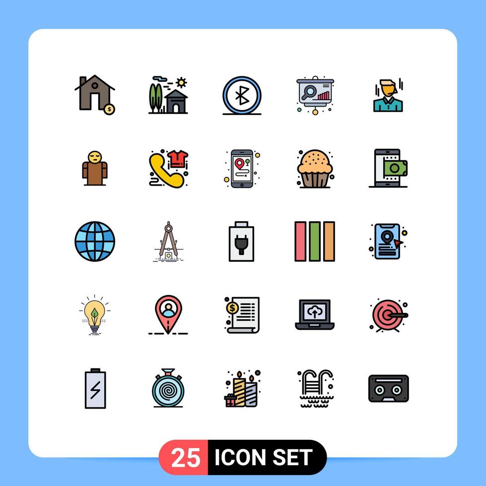 25 Universal Filled line Flat Color Signs Symbols of presentation analytics real wireless connection Editable Vector Design Elements