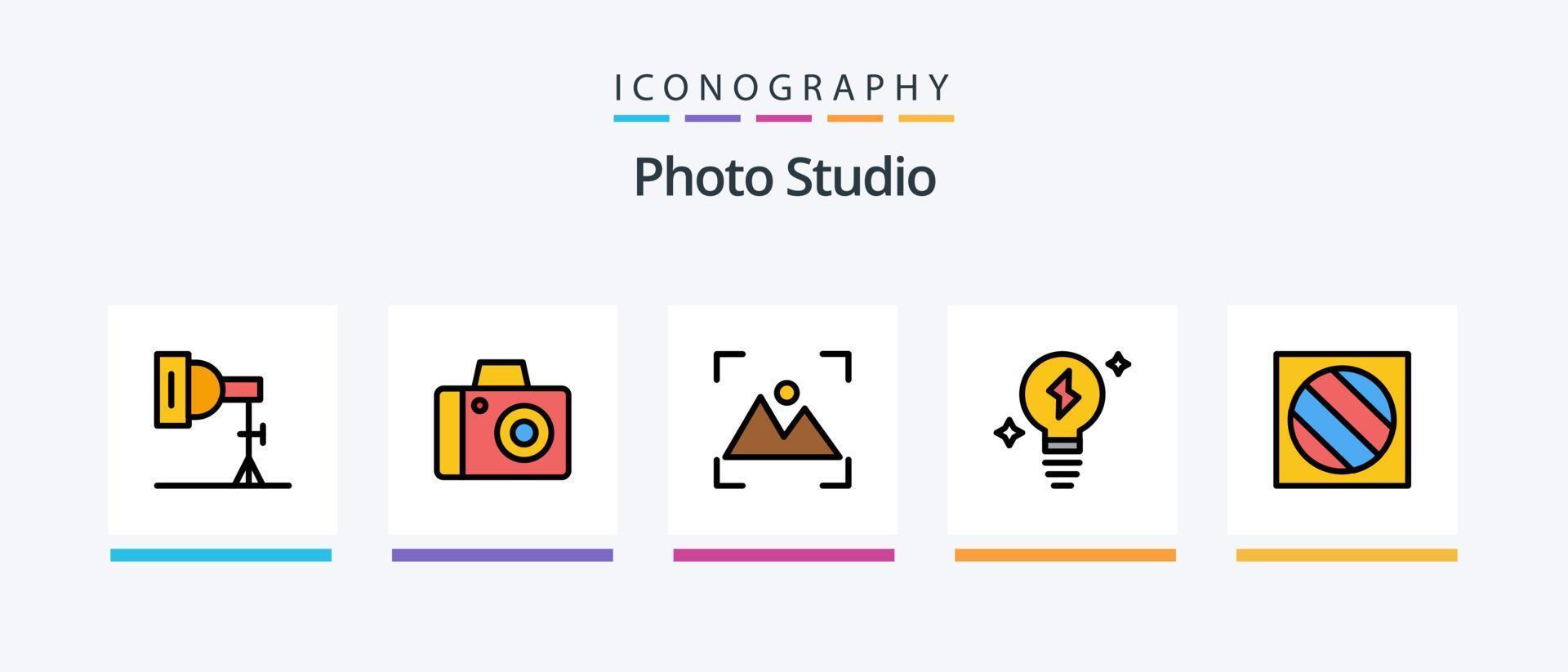 Photo Studio Line Filled 5 Icon Pack Including photography. light. photo. stream. multimedia. Creative Icons Design vector