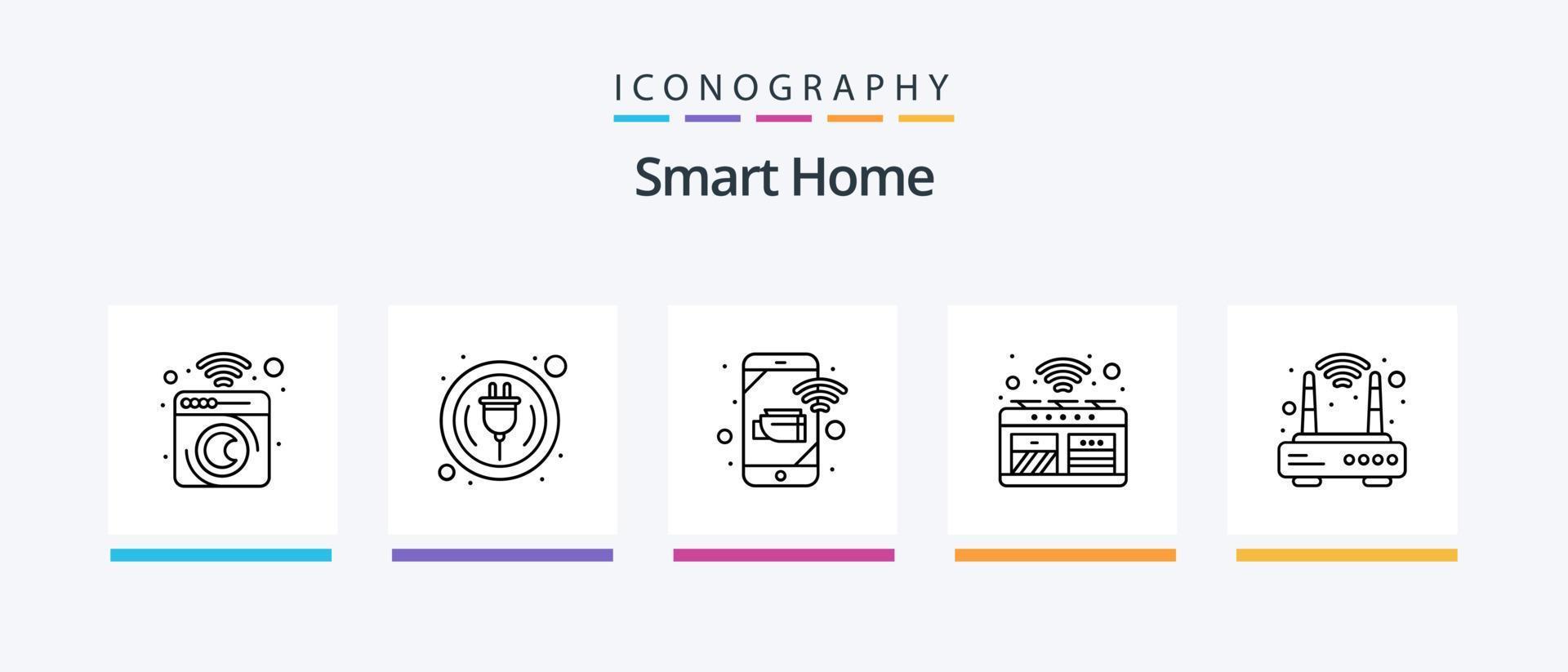 paquete de iconos de la línea de hogar inteligente 5 que incluye la casa. chip. control. cámara web. leva. diseño de iconos creativos vector