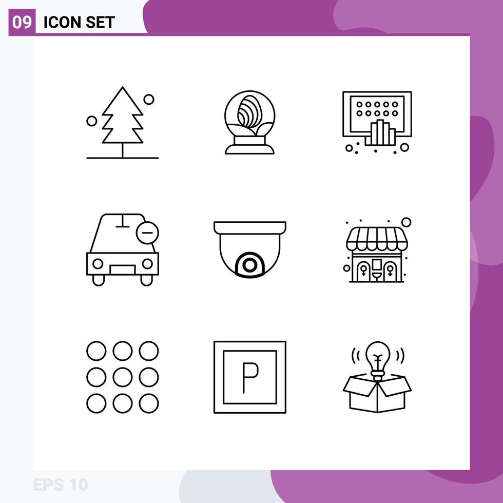 Group of 9 Modern Outlines Set for vehicles less apps delete tablet Editable Vector Design Elements