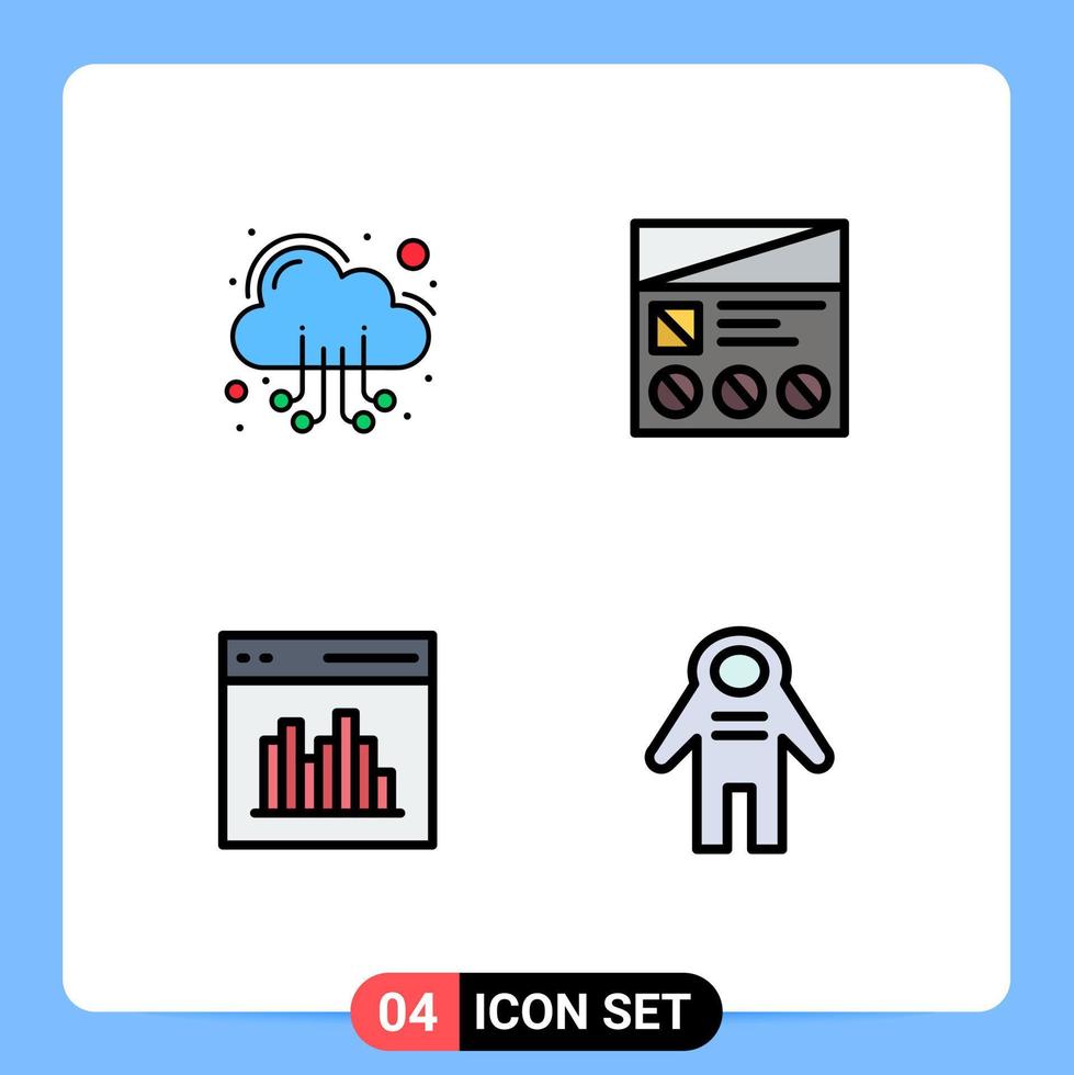 Group of 4 Filledline Flat Colors Signs and Symbols for cloud app web prototype communication Editable Vector Design Elements