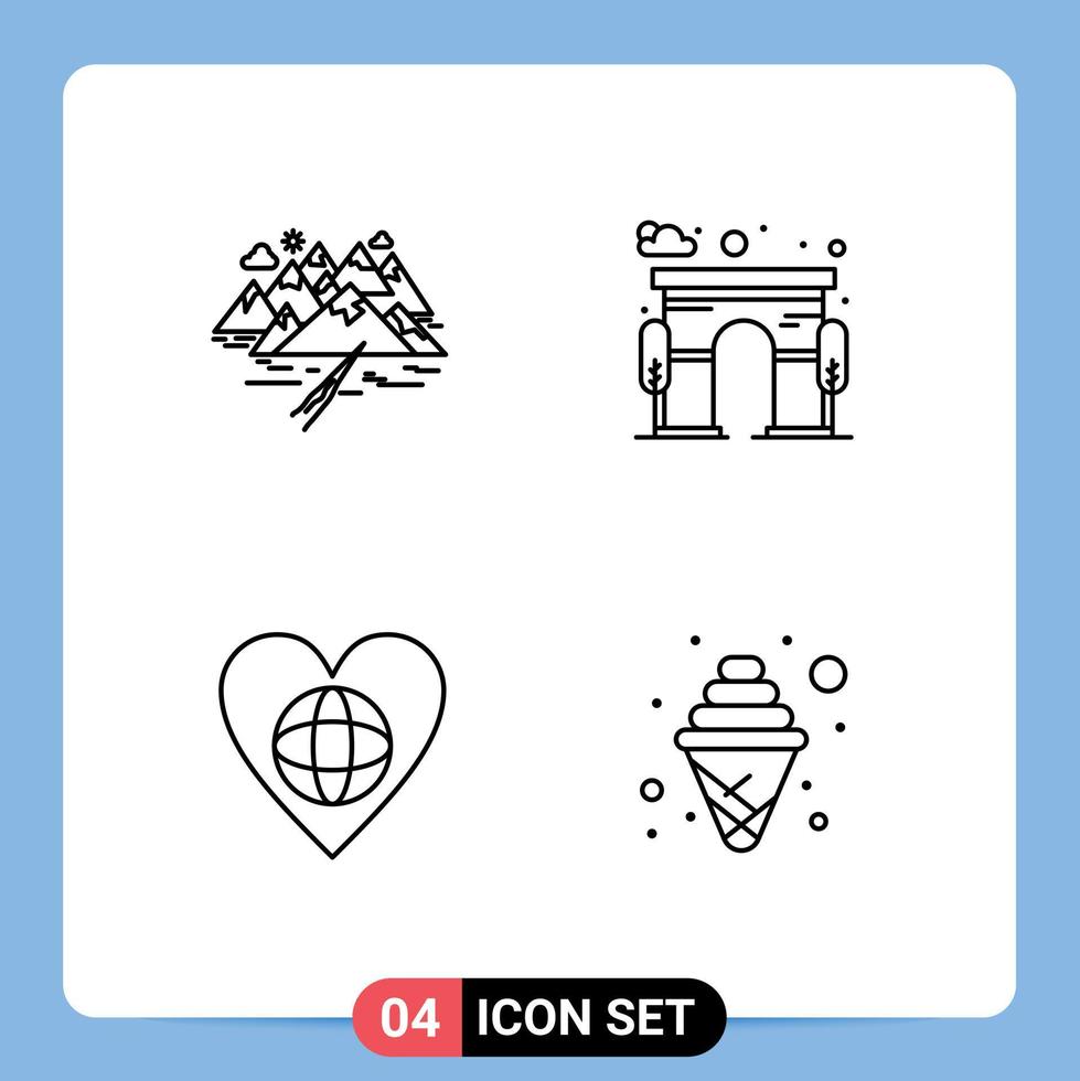 Pack of 4 Modern Filledline Flat Colors Signs and Symbols for Web Print Media such as mountain ecology rocks city world Editable Vector Design Elements