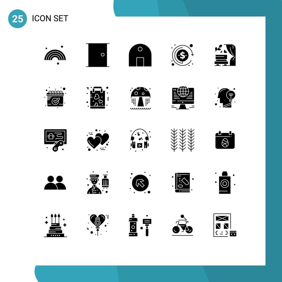 Pictogram Set of 25 Simple Solid Glyphs of arch investment home door currency mosque Editable Vector Design Elements
