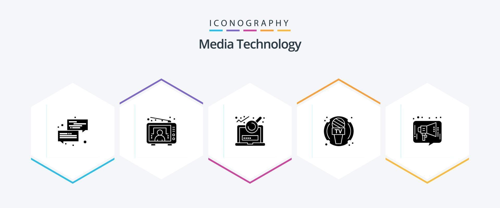 Media Technology 25 Glyph icon pack including chat. microphone. user. journalist. login vector