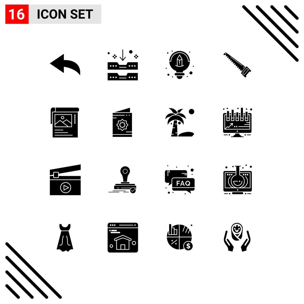 Group of 16 Solid Glyphs Signs and Symbols for brosher wallpaper idea cleander construction Editable Vector Design Elements