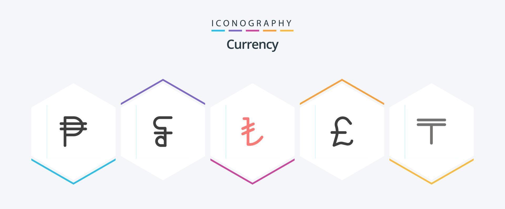 Currency 25 Flat icon pack including money. currency. turkish. tenge. coin vector