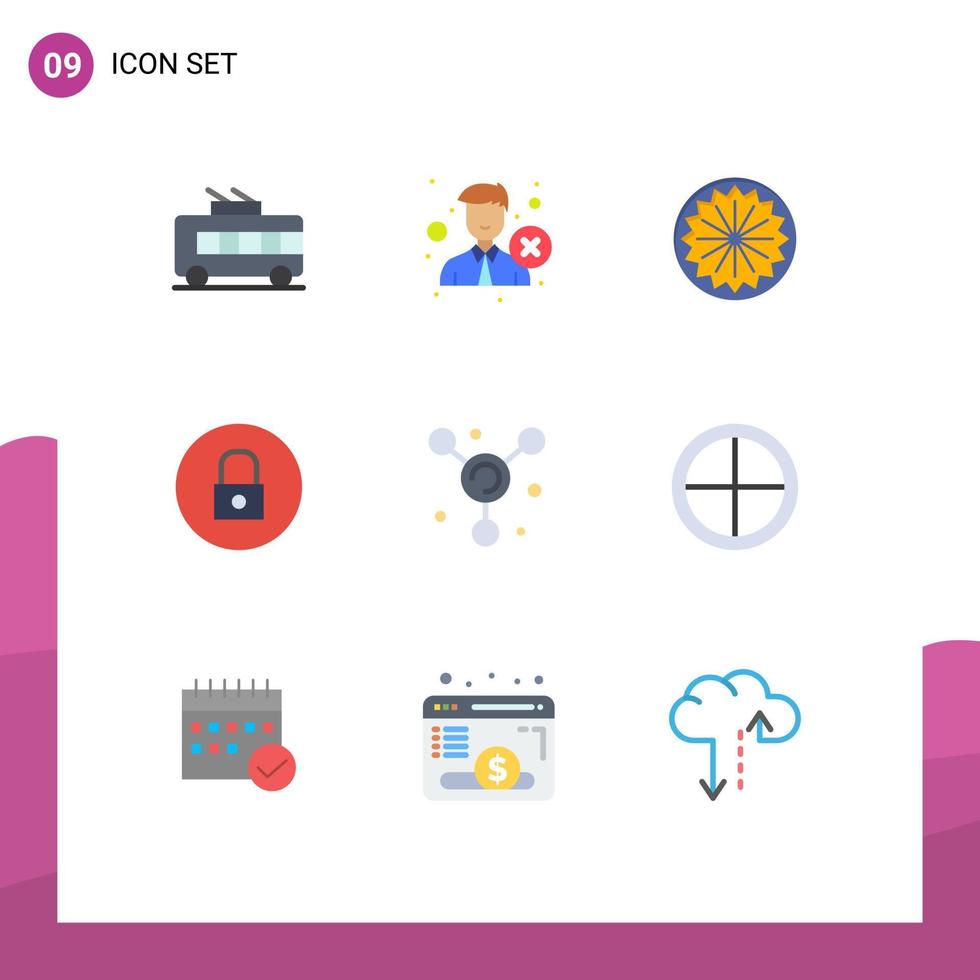 Set of 9 Modern UI Icons Symbols Signs for atom media player reject media day Editable Vector Design Elements