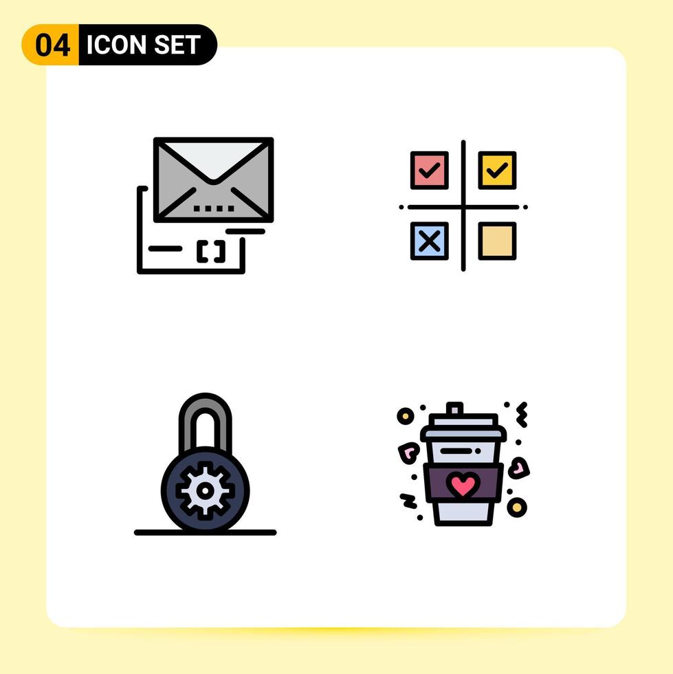 Universal Icon Symbols Group of 4 Modern Filledline Flat Colors of attachment control mail priorities options Editable Vector Design Elements