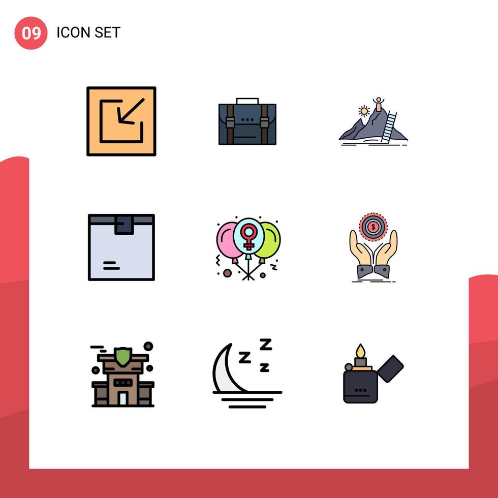 Set of 9 Modern UI Icons Symbols Signs for goods box portfolio career development Editable Vector Design Elements
