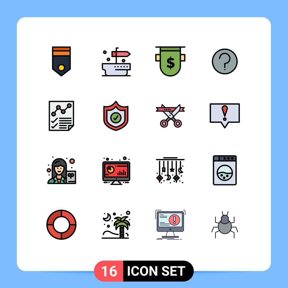 paquete de 16 signos y símbolos modernos de líneas rellenas de color plano para medios de impresión web, como insignias de ui de análisis, ayudan a financiar elementos de diseño de vectores creativos editables