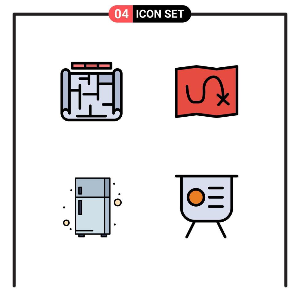 Modern Set of 4 Filledline Flat Colors and symbols such as architecture refrigerator estate target graph Editable Vector Design Elements