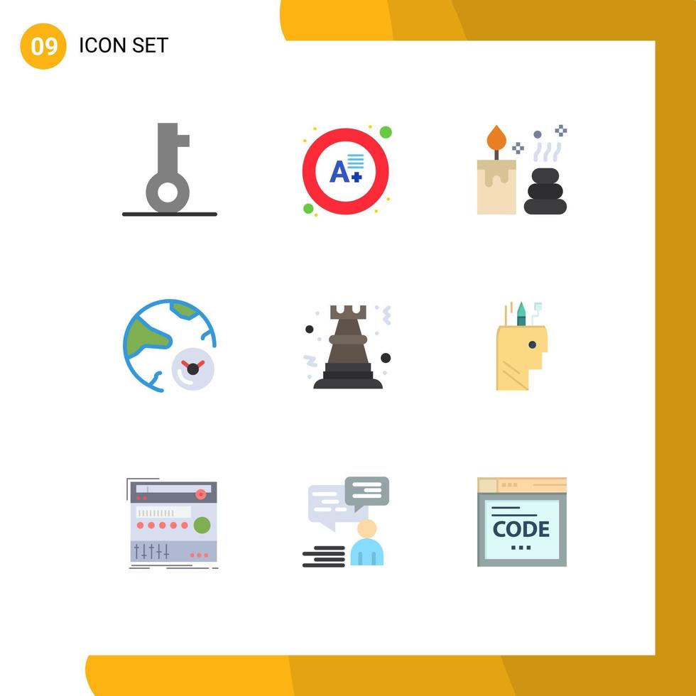 Group of 9 Modern Flat Colors Set for game pawn element research information Editable Vector Design Elements