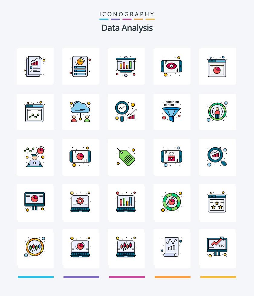 Creative Data Analysis 25 Line FIlled icon pack  Such As graph. web analysis. analysis. analysis. data vector