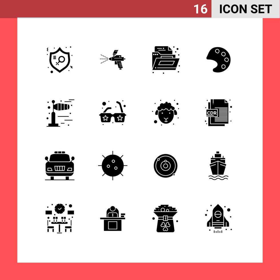 Set of 16 Modern UI Icons Symbols Signs for cold windy construction tools color Editable Vector Design Elements
